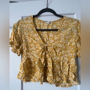 Altar'd State Yellow Floral Tie-Front Peplum Blouse